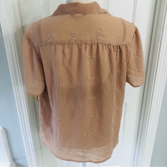 Vtg D.J. Women’s blouse Sz XL brown Floral print short sleeve sheer button USA - Picture 4 of 10